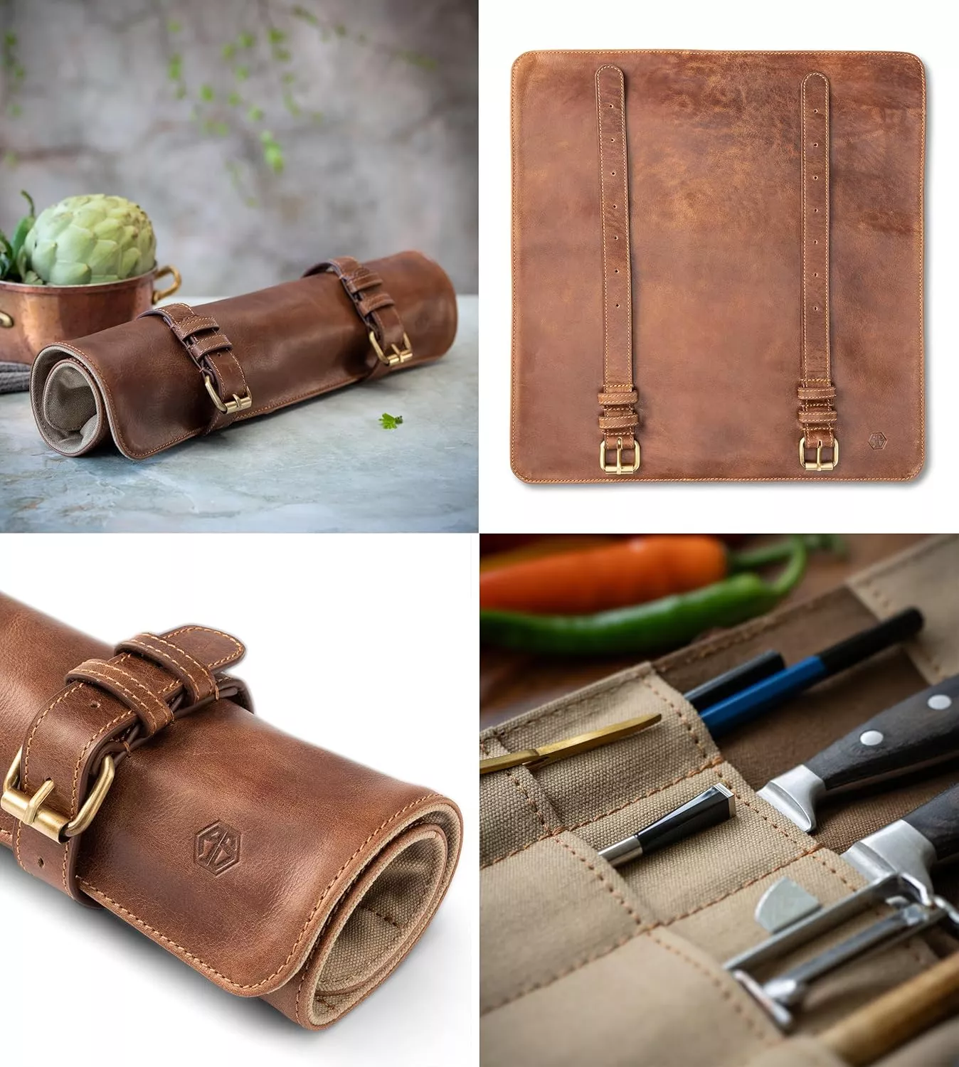 Torba skórzana na 14 noży brązowa