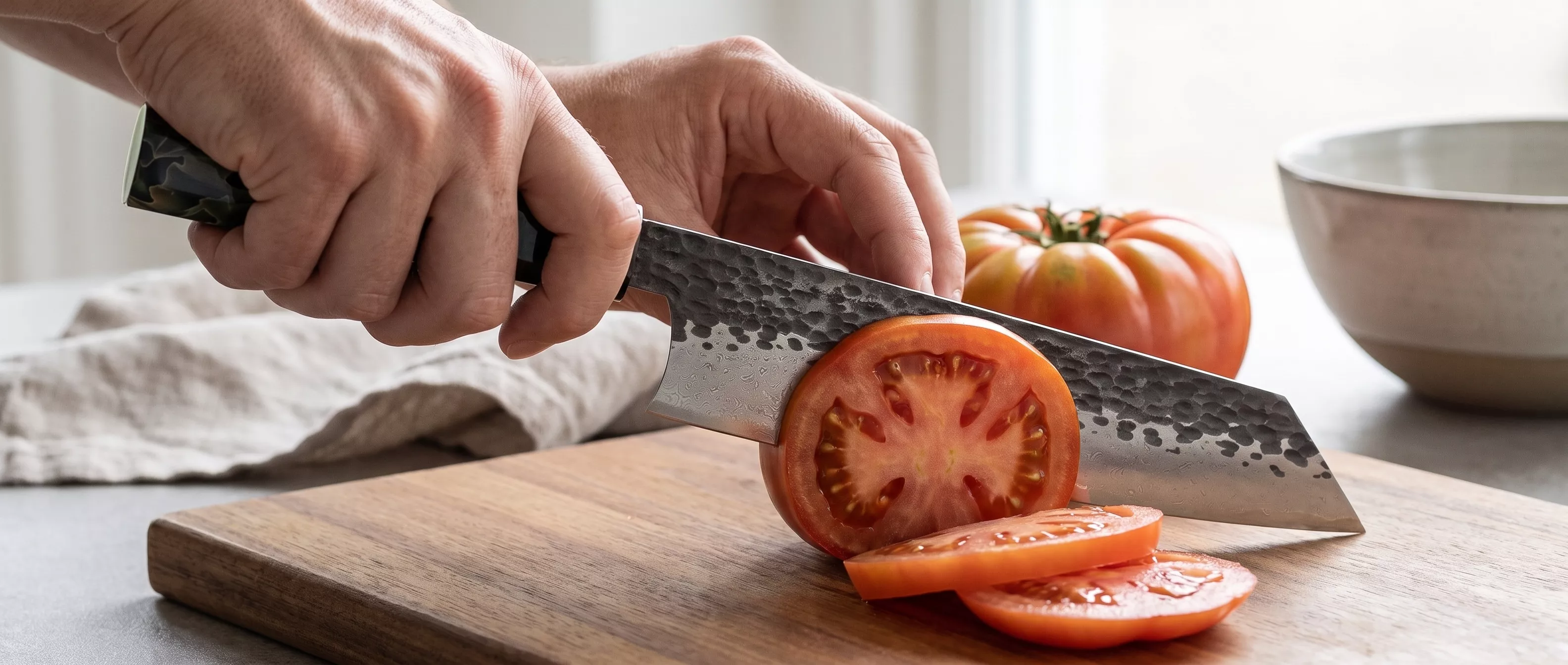 Nóż Dan Woo Kiritsuke 22 cm Custom Damast 3D Stal T10 61 HRC
