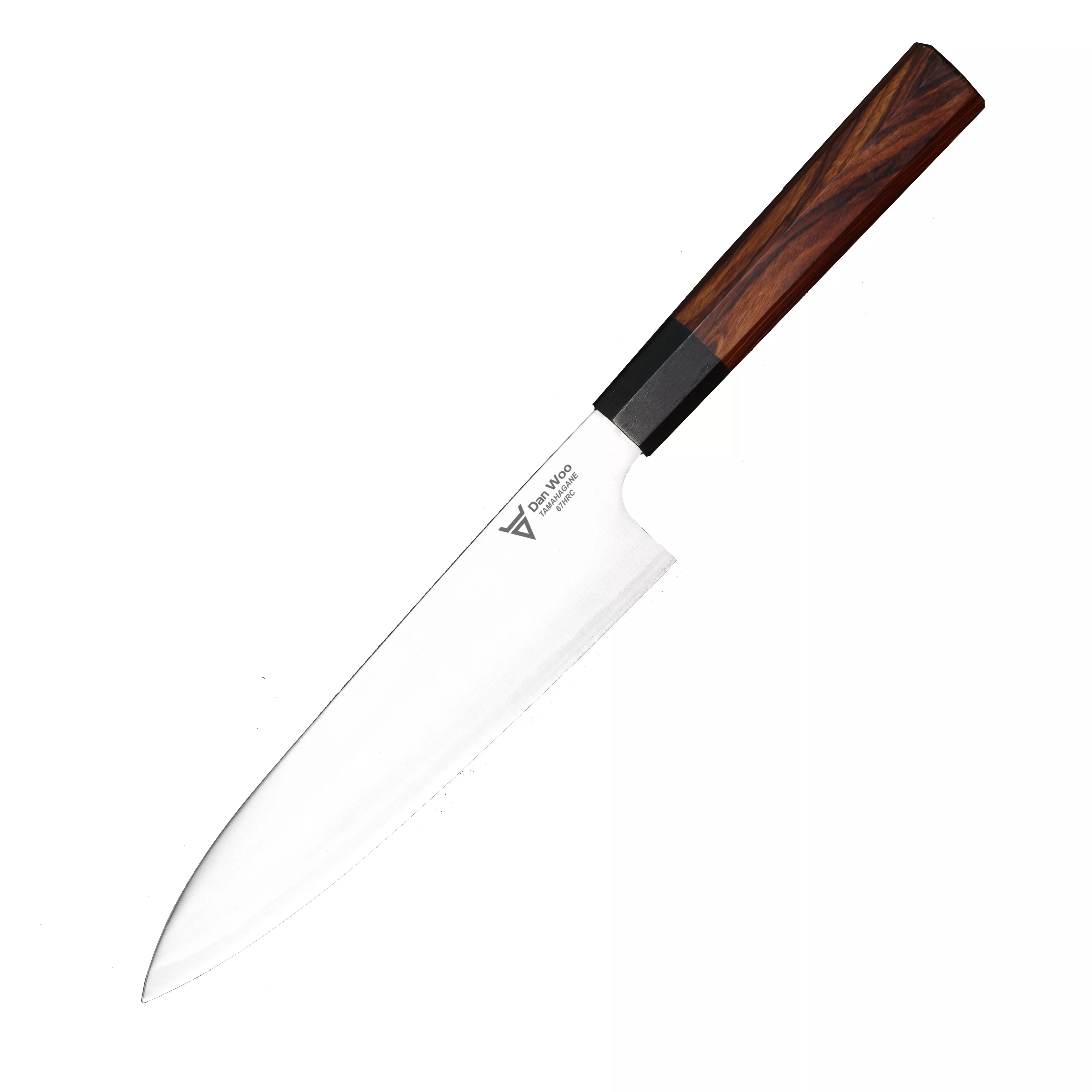 Dan Woo Tamahagane Nóż Szefa Kuchni 20cm San Mai 67 HRC z Ostrzałką