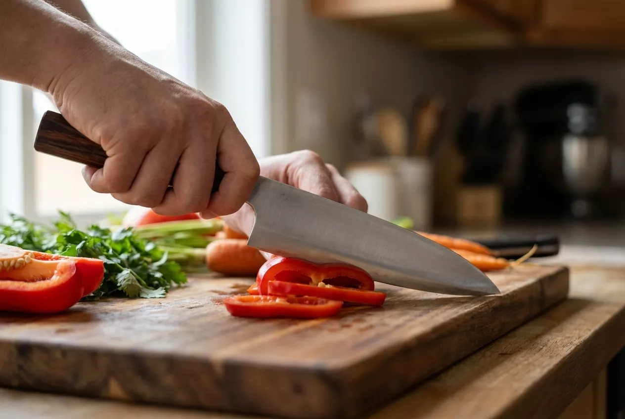 Dan Woo Tamahagane Nóż Szefa Kuchni 20cm San Mai 67 HRC z Ostrzałką