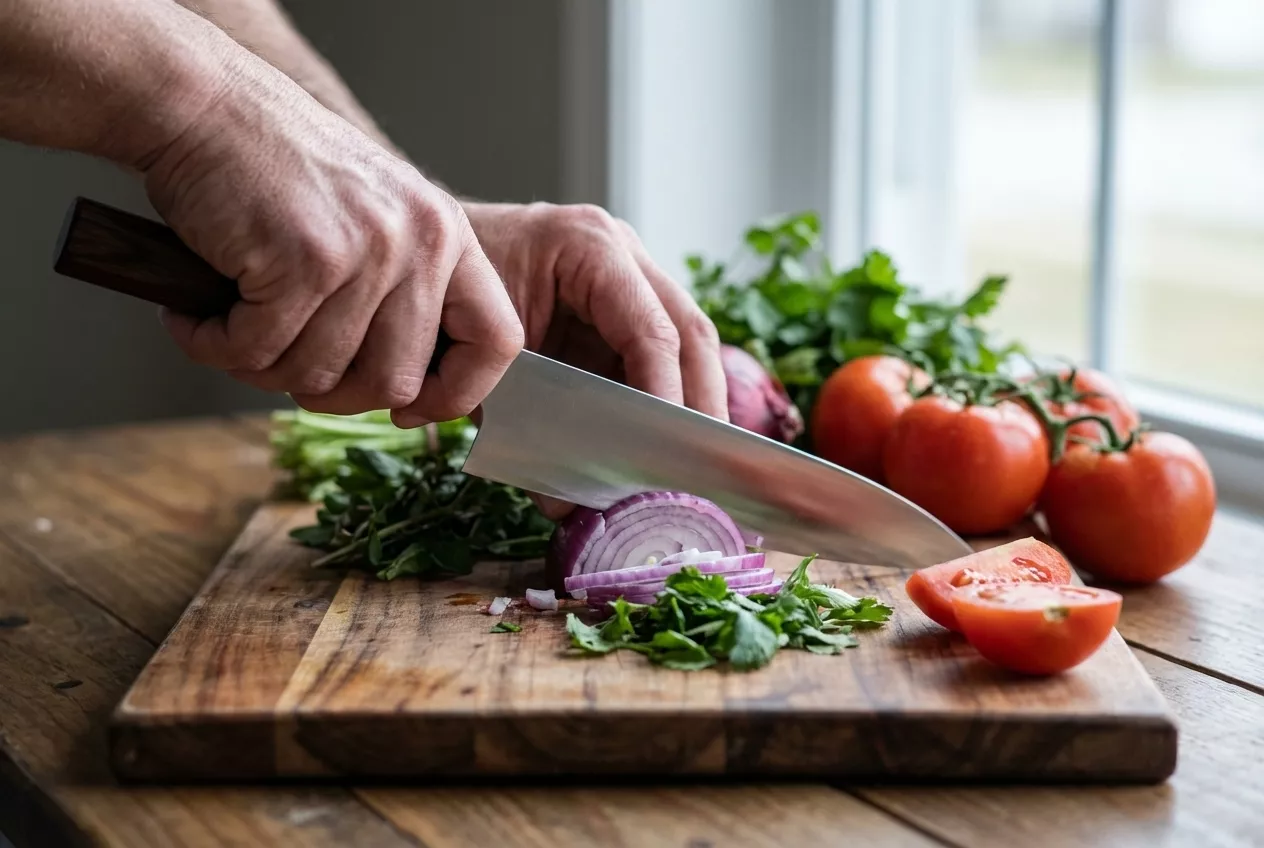 Dan Woo Tamahagane Nóż Szefa Kuchni 20cm San Mai 67 HRC z Ostrzałką