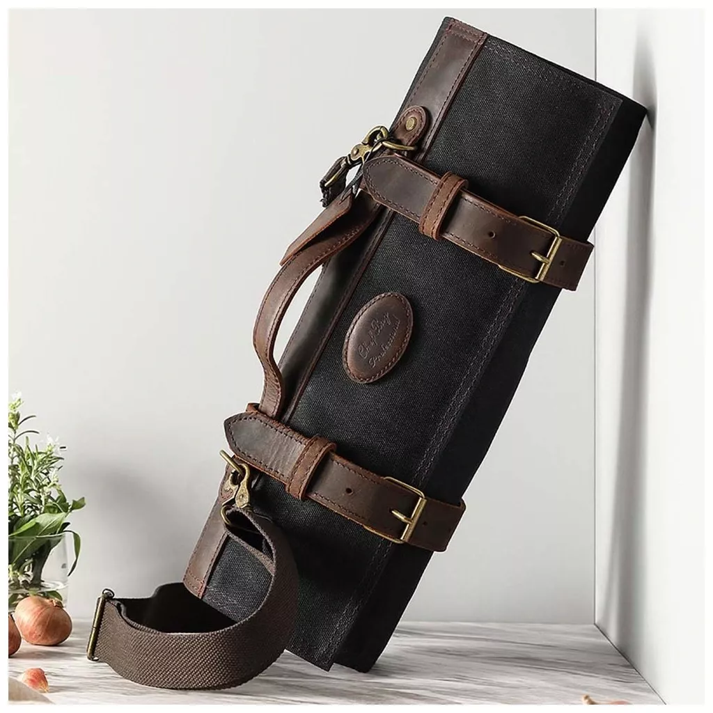 Dellinger Luksusowa torba na 12 noży - Czarna, Płótno i Skóra