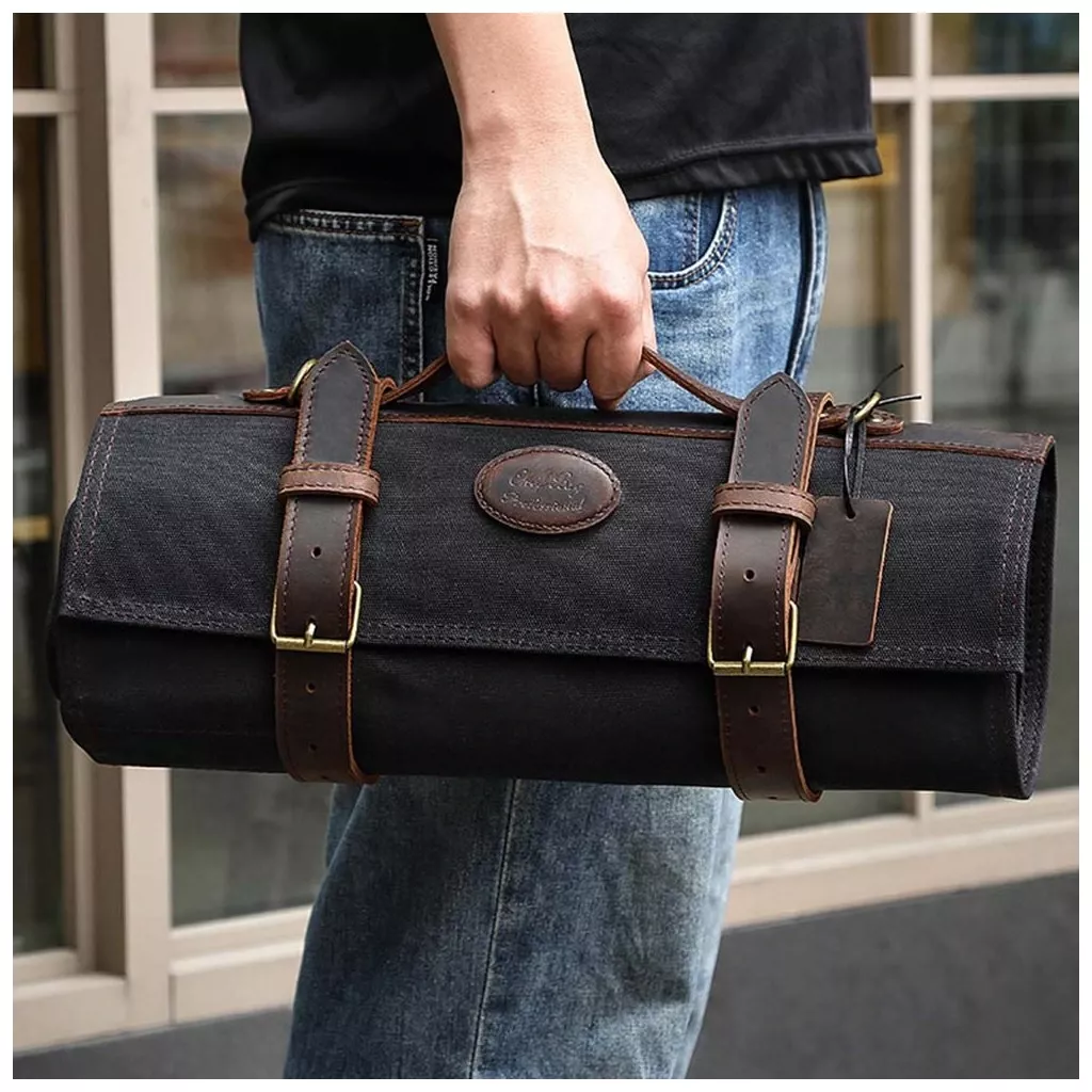 Dellinger Luksusowa torba na 12 noży - Czarna, Płótno i Skóra