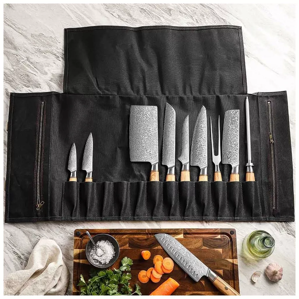 Dellinger Luksusowa torba na 12 noży - Czarna, Płótno i Skóra