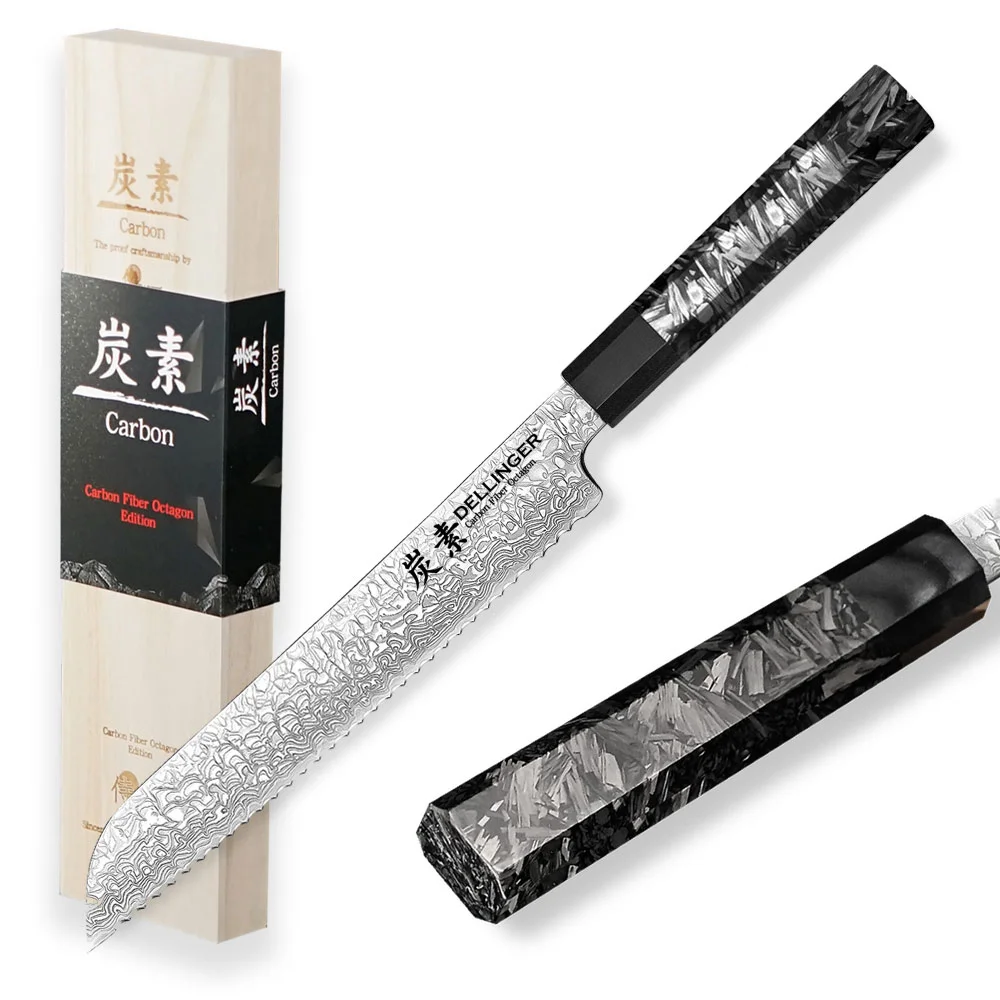 Nóż do pieczywa Dellinger Carbon Fiber Octagon 21,5 cm VG-10