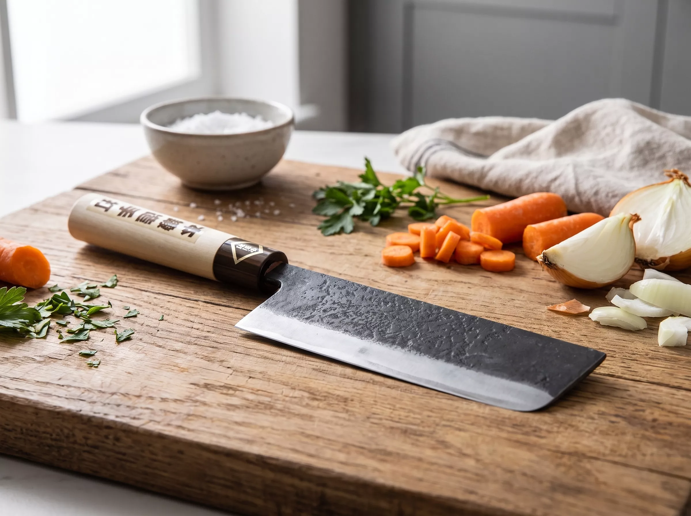 Japoński nóż kuchenny Tosa Nakiri Kurouchi 16,5 cm shirogami