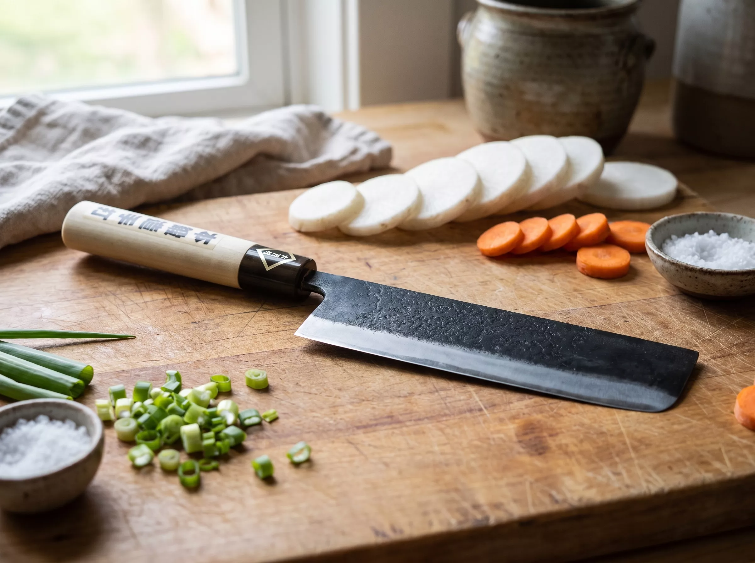 Japoński nóż kuchenny Tosa Nakiri Kurouchi 16,5 cm shirogami