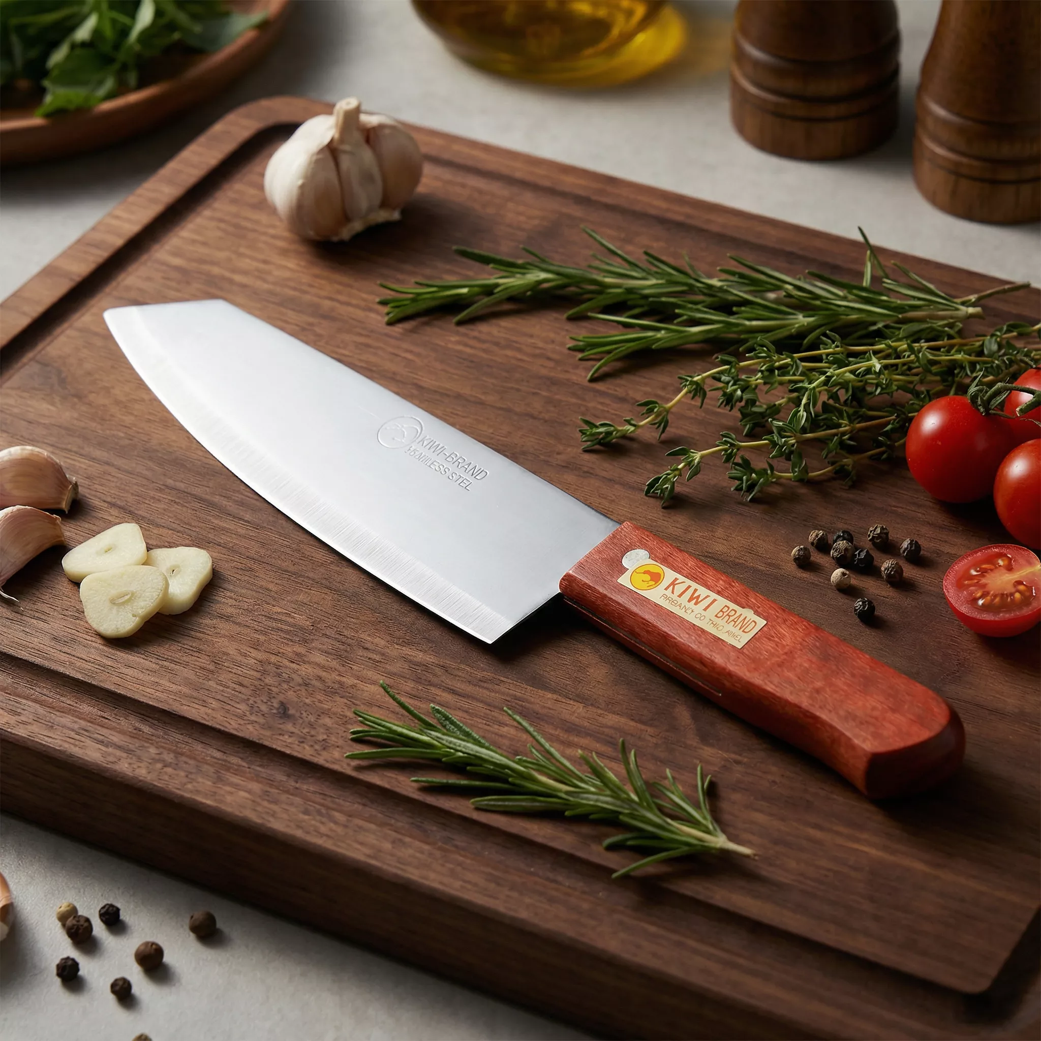 KIWI Nóż kuchenny Bunka, stal 3CR13, drewniana rękojeść, ostrze 17,5 c