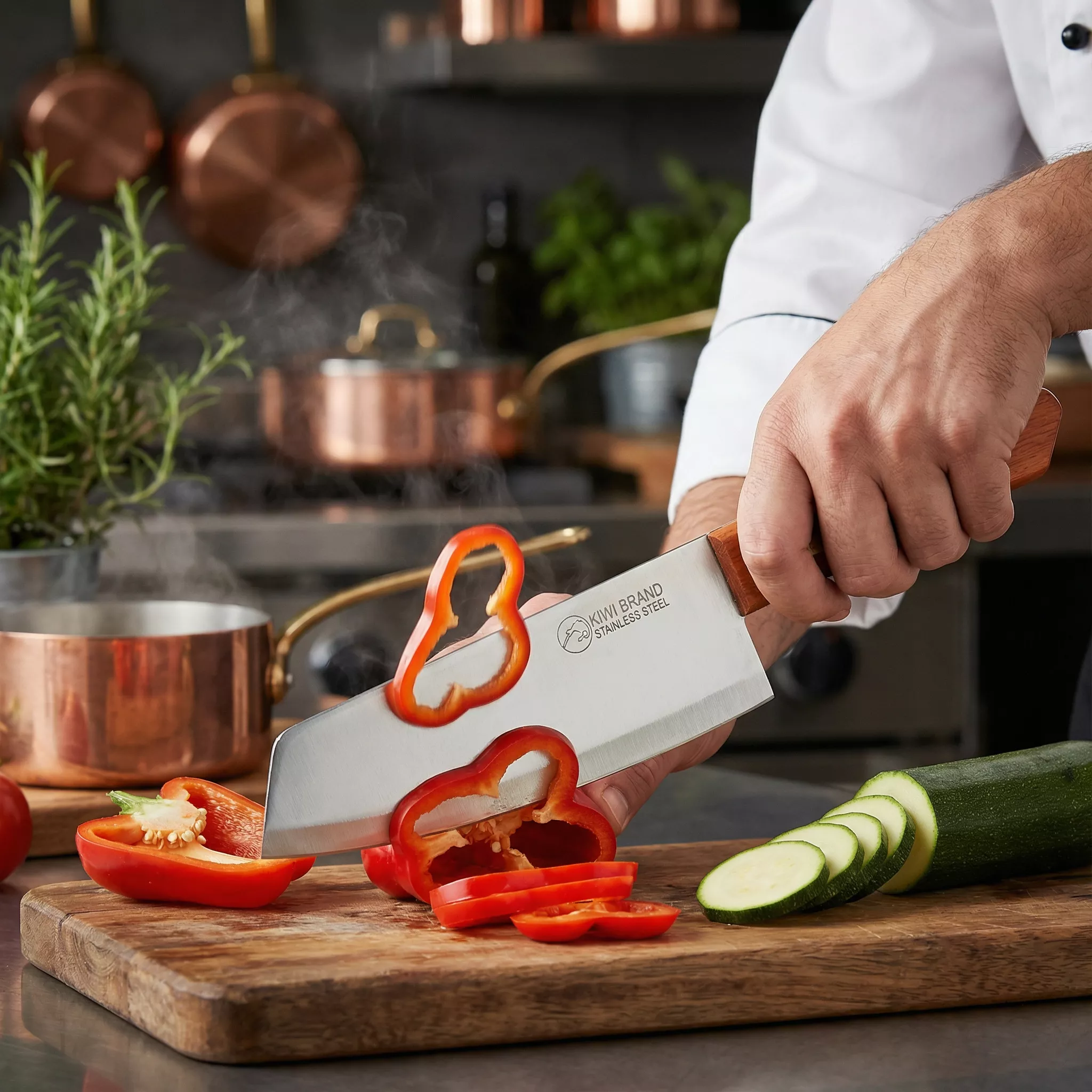Kiwi Nóż Kuchenny Model 212, Ostrze 18 cm, Drewniana Rękojeść