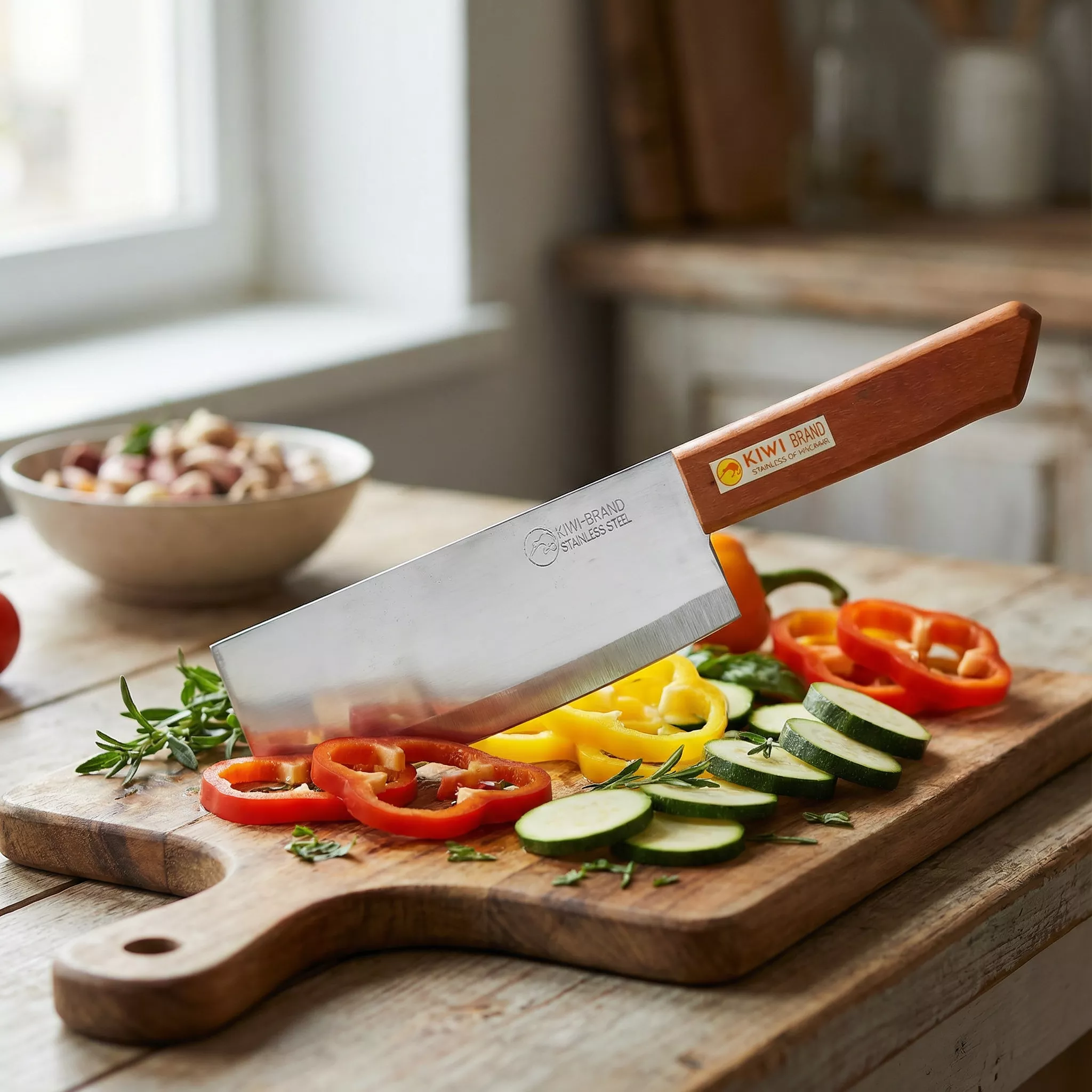 Nóż kuchenny Nakiri KIWI Model 22, ostrze 17.5 cm, rękojeść drewniana