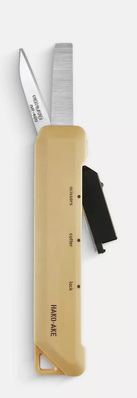 Kokuyo Hako-Ake 2w1 - Nożyczki i Nóż do Paczek, 11,3 cm, Sand Beige