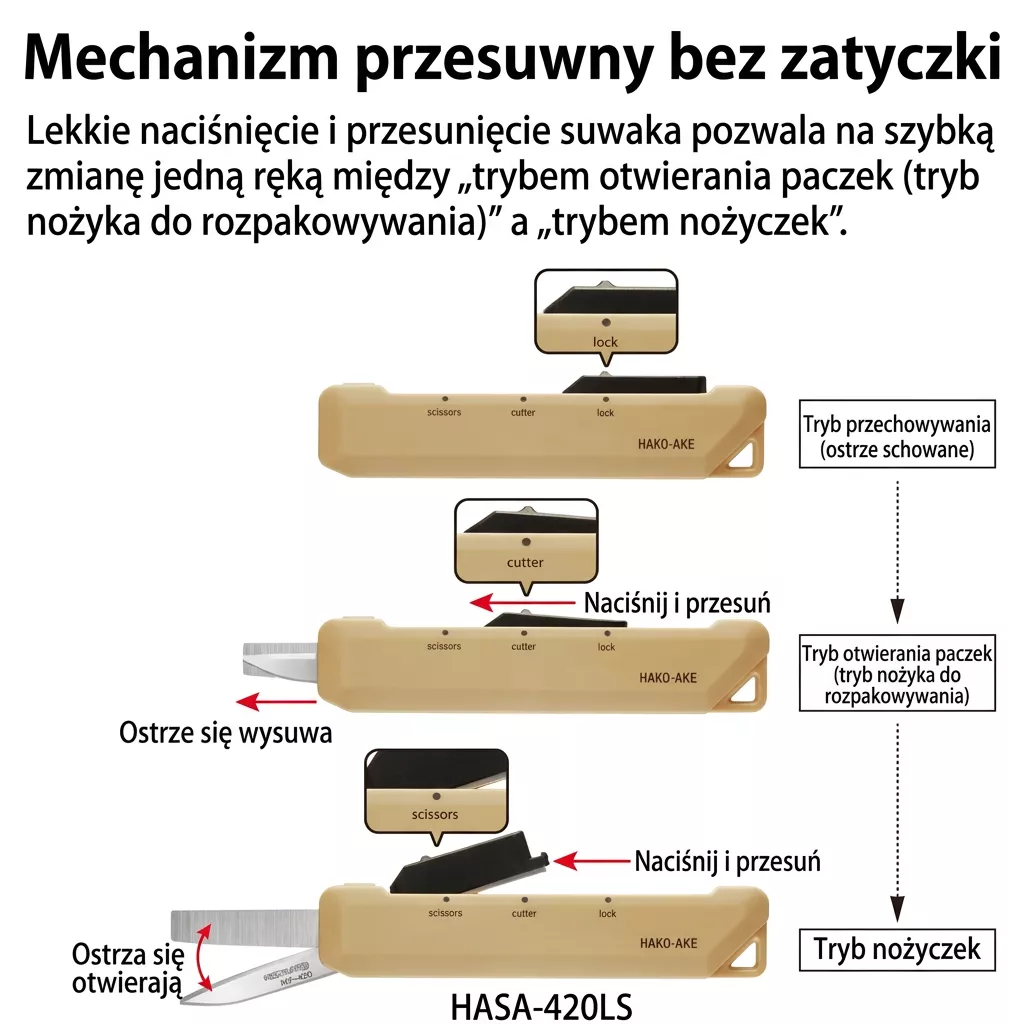 Kokuyo Hako-Ake 2w1 - Nożyczki i Nóż do Paczek, 11,3 cm, Sand Beige