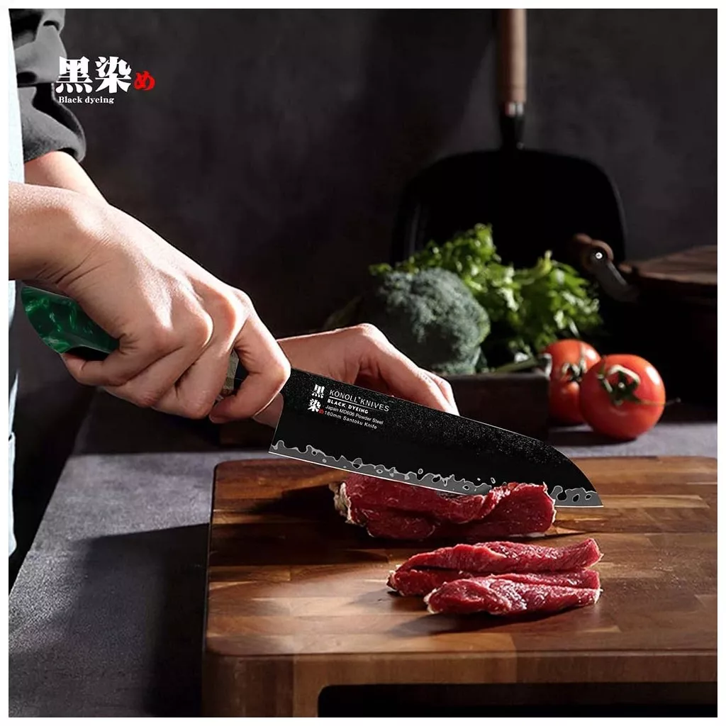 Nóż Santoku Konoll Black Dyeing MD-606 18 cm 63 HRC