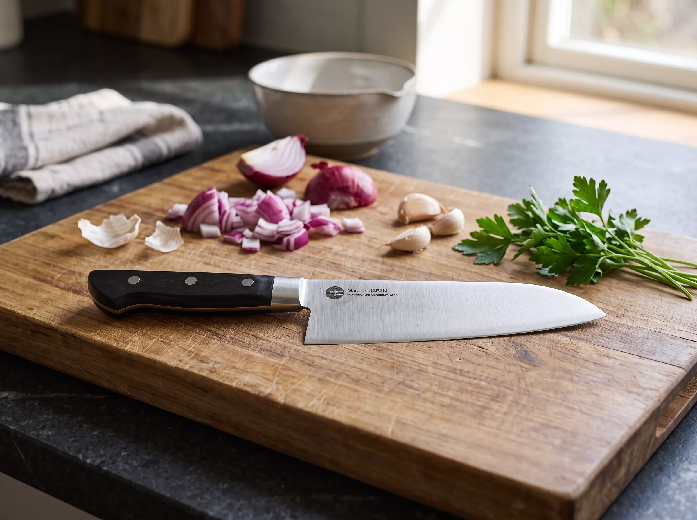 Japoński nóż kuchenny Santoku Nagao Tsubame-Sanjo MV 16,5 cm