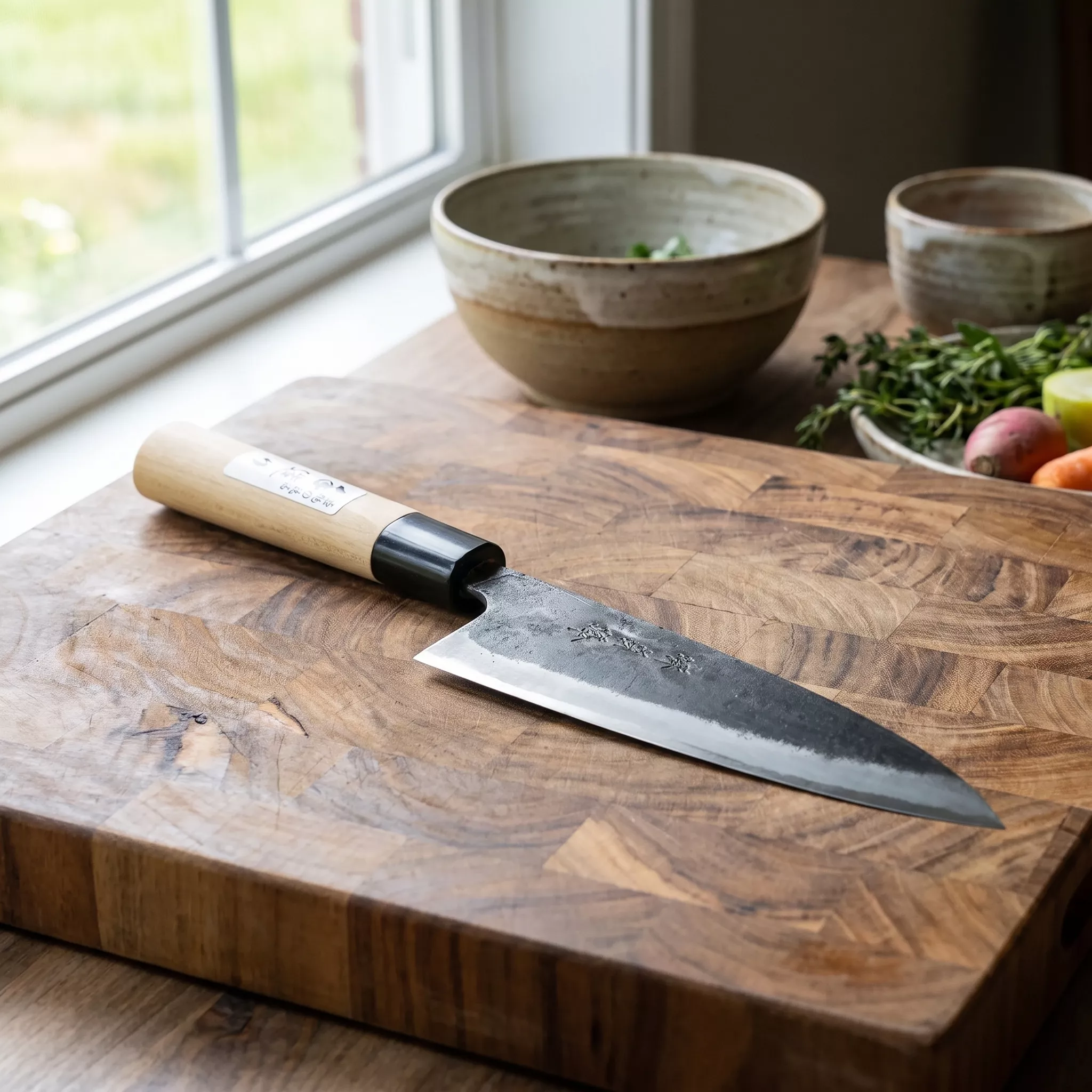 Japoński nóż Santoku Funayuki Okomura Kurouchi 16,5 cm