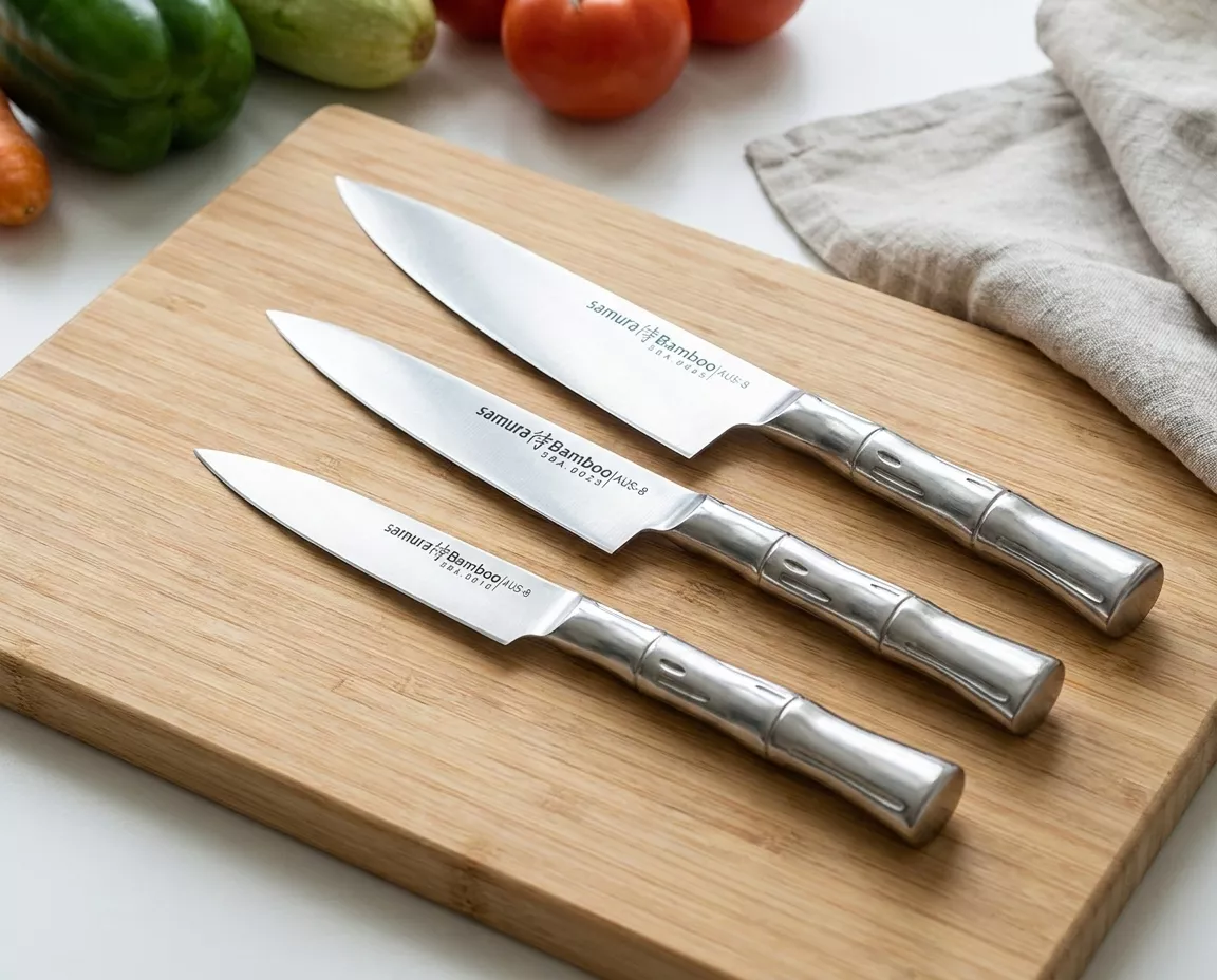 Samura Bamboo Zestaw 3 Noży Kuchennych: Szefa, Uniwersalny, do Obierania