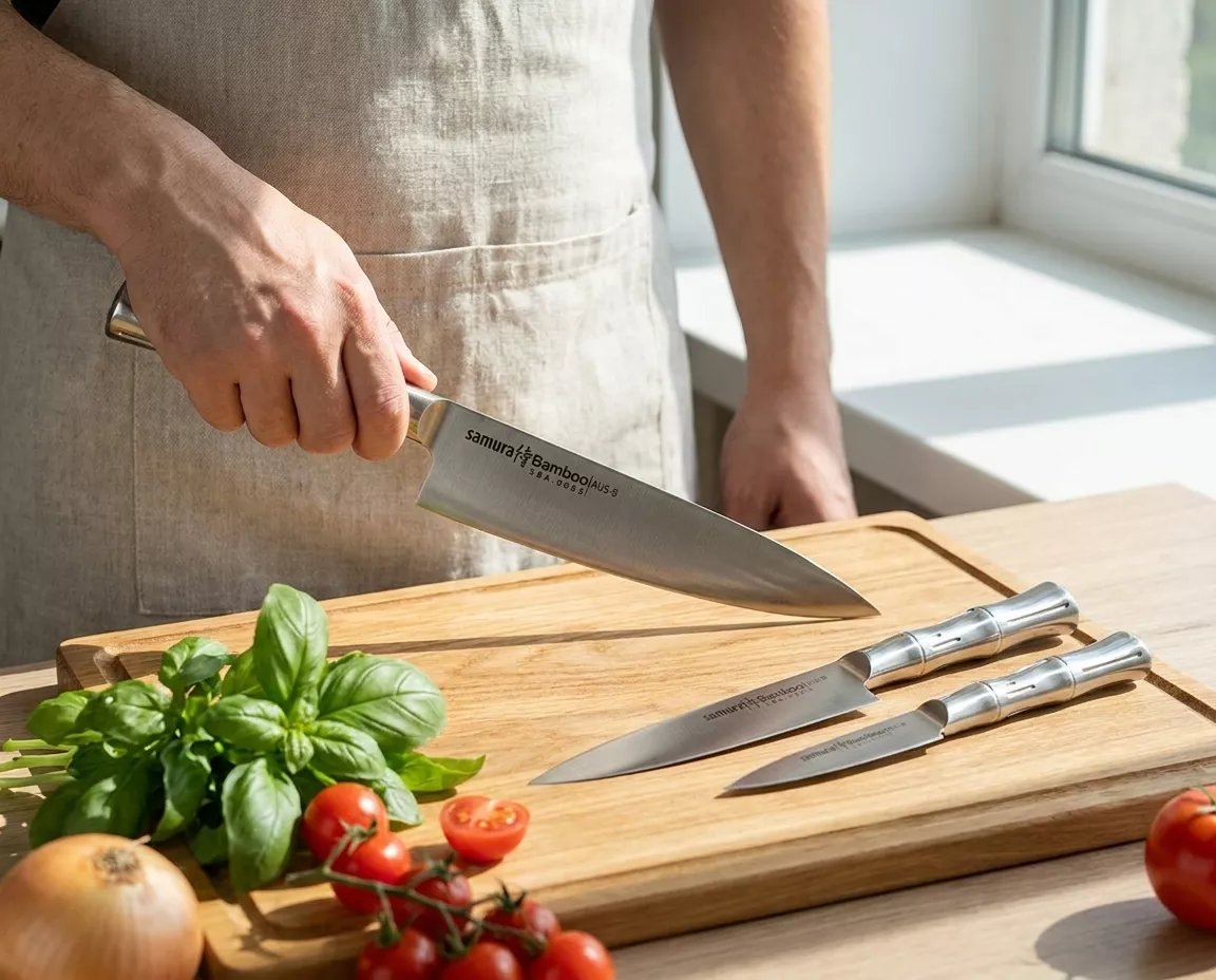 Samura Bamboo Zestaw 3 Noży Kuchennych: Szefa, Uniwersalny, do Obierania