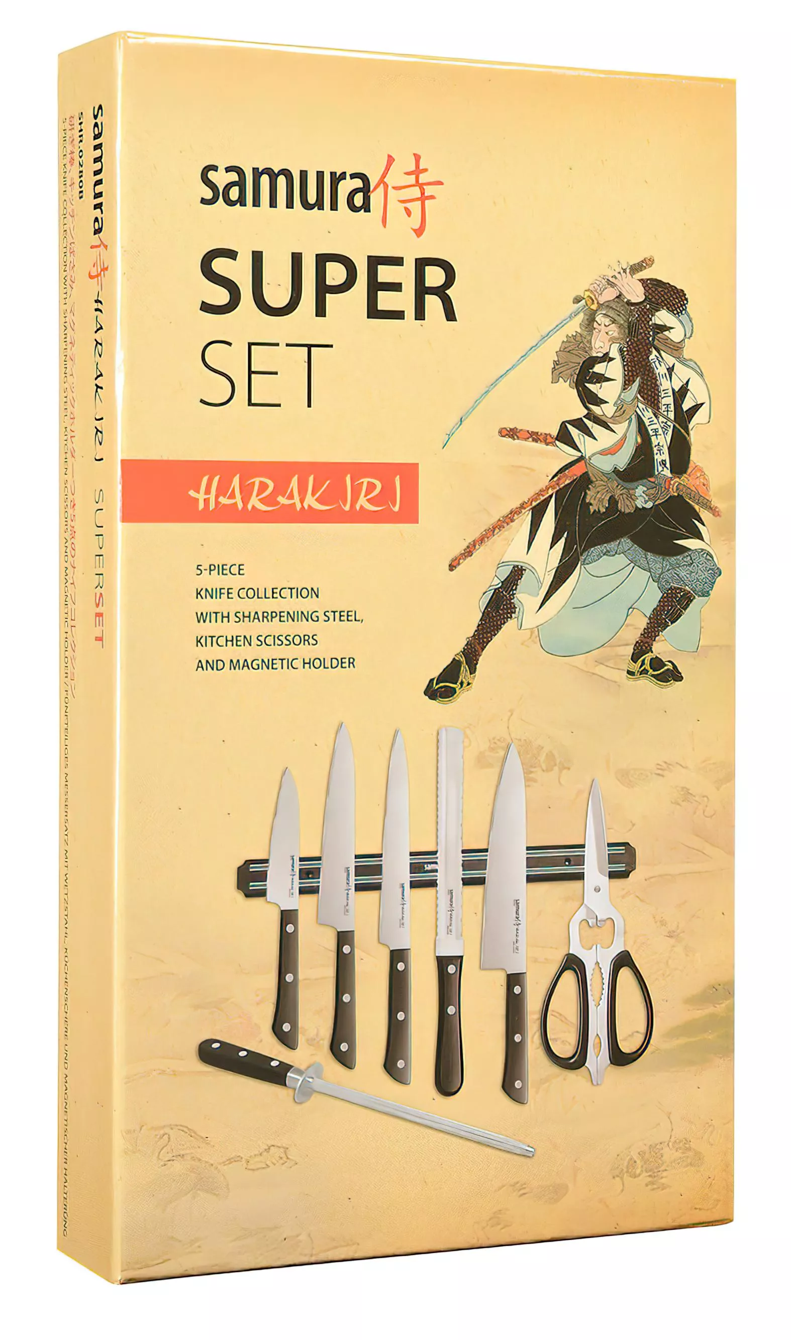 Samura Harakiri Zestaw 5 Noży Kuchennych, Nożyczki, Stalka, Listwa Magnetyczna