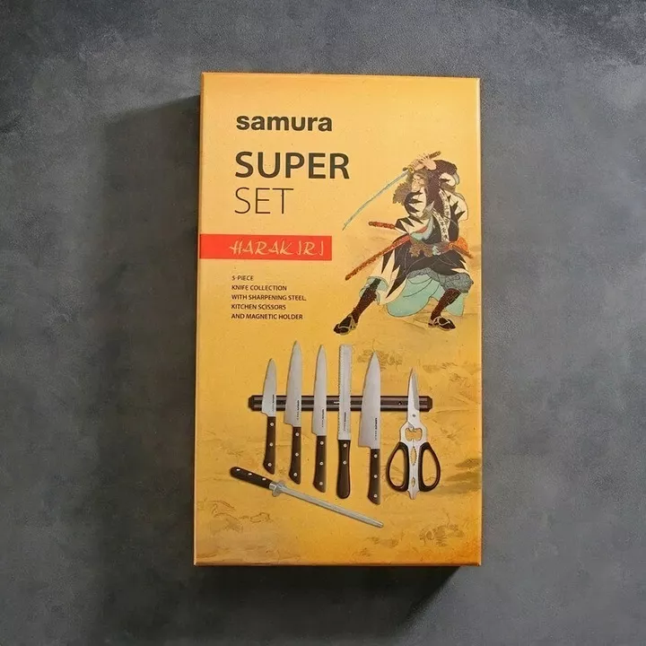 Samura Harakiri Zestaw 5 Noży Kuchennych, Nożyczki, Stalka, Listwa Magnetyczna