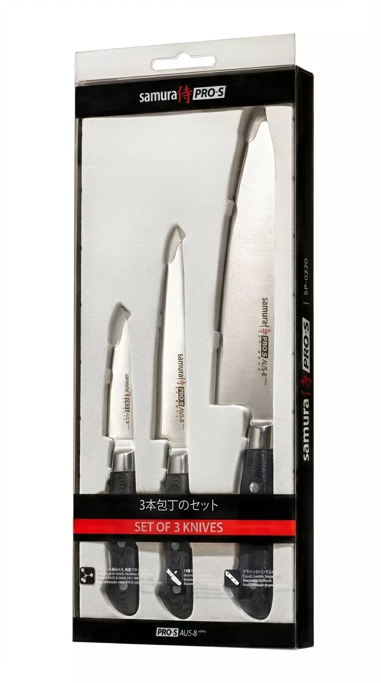 Samura PRO-S Zestaw 3 noży kuchennych AUS-8 (20cm, 11.5cm, 8.8cm)