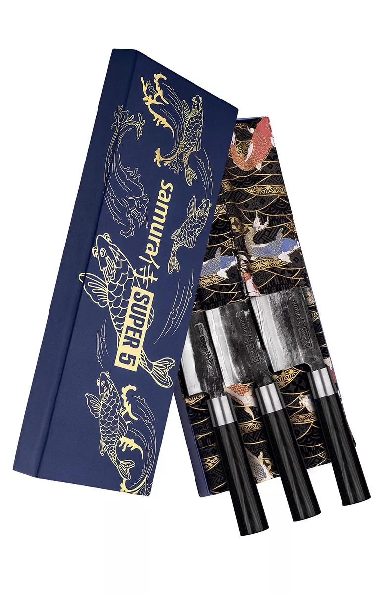 Samura Super 5 zestaw 3 noży: Santoku 18cm, Nakiri 17cm, Utility 16cm