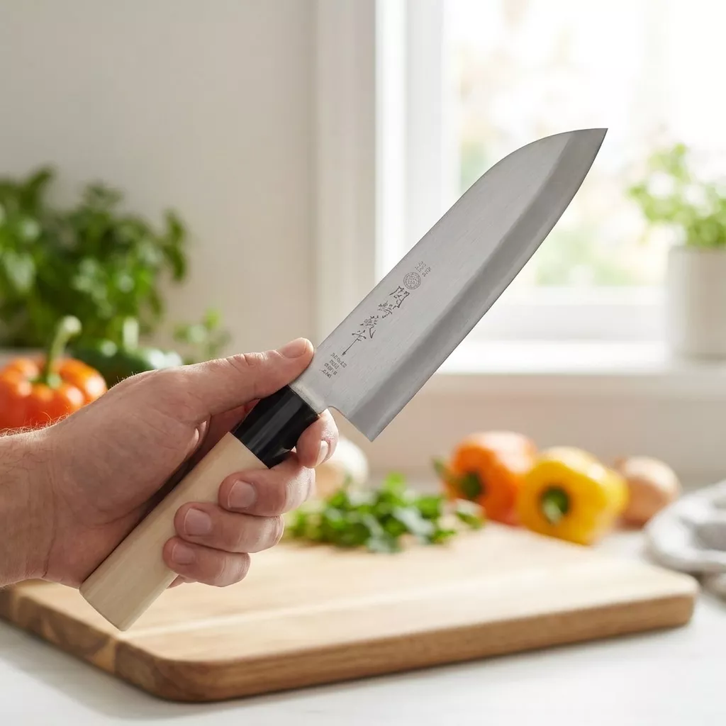 Japoński Nóż Santoku Tsubazo 17 cm ze Stali Molibdenowo-Wanadowej