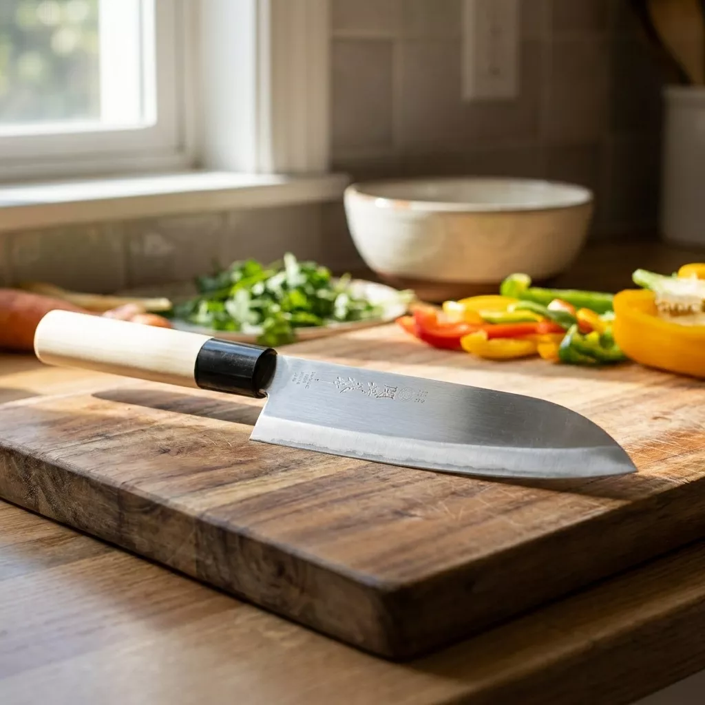 Japoński Nóż Santoku Tsubazo 17 cm ze Stali Molibdenowo-Wanadowej