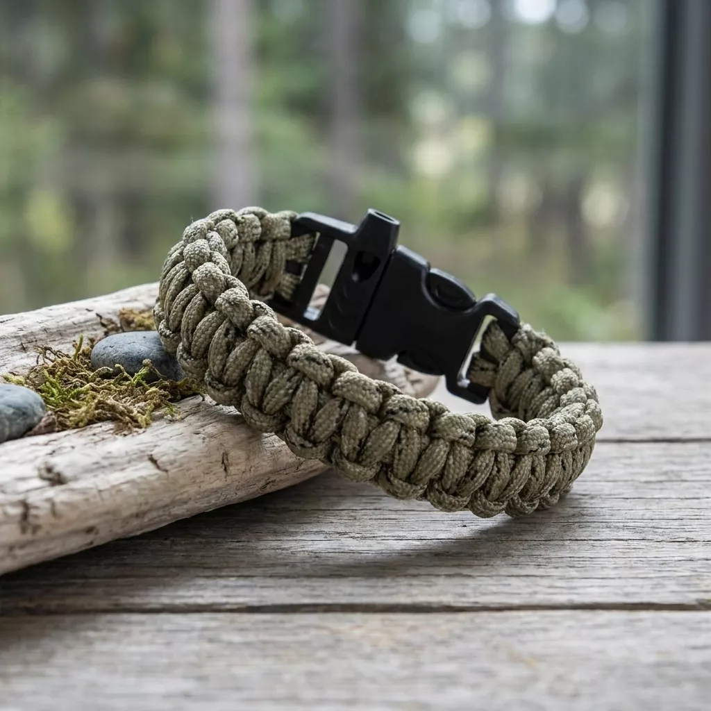Bransoletka survivalowa paracord z gwizdkiem Desert Camo 22 cm