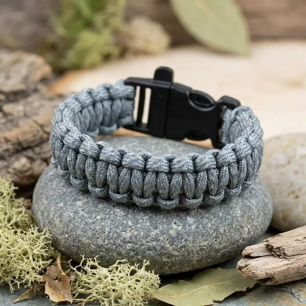 Bransoletka survivalowa paracord z gwizdkiem Silver Camo 22 cm