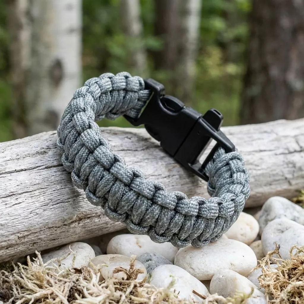 Bransoletka survivalowa paracord z gwizdkiem Silver Camo 22 cm