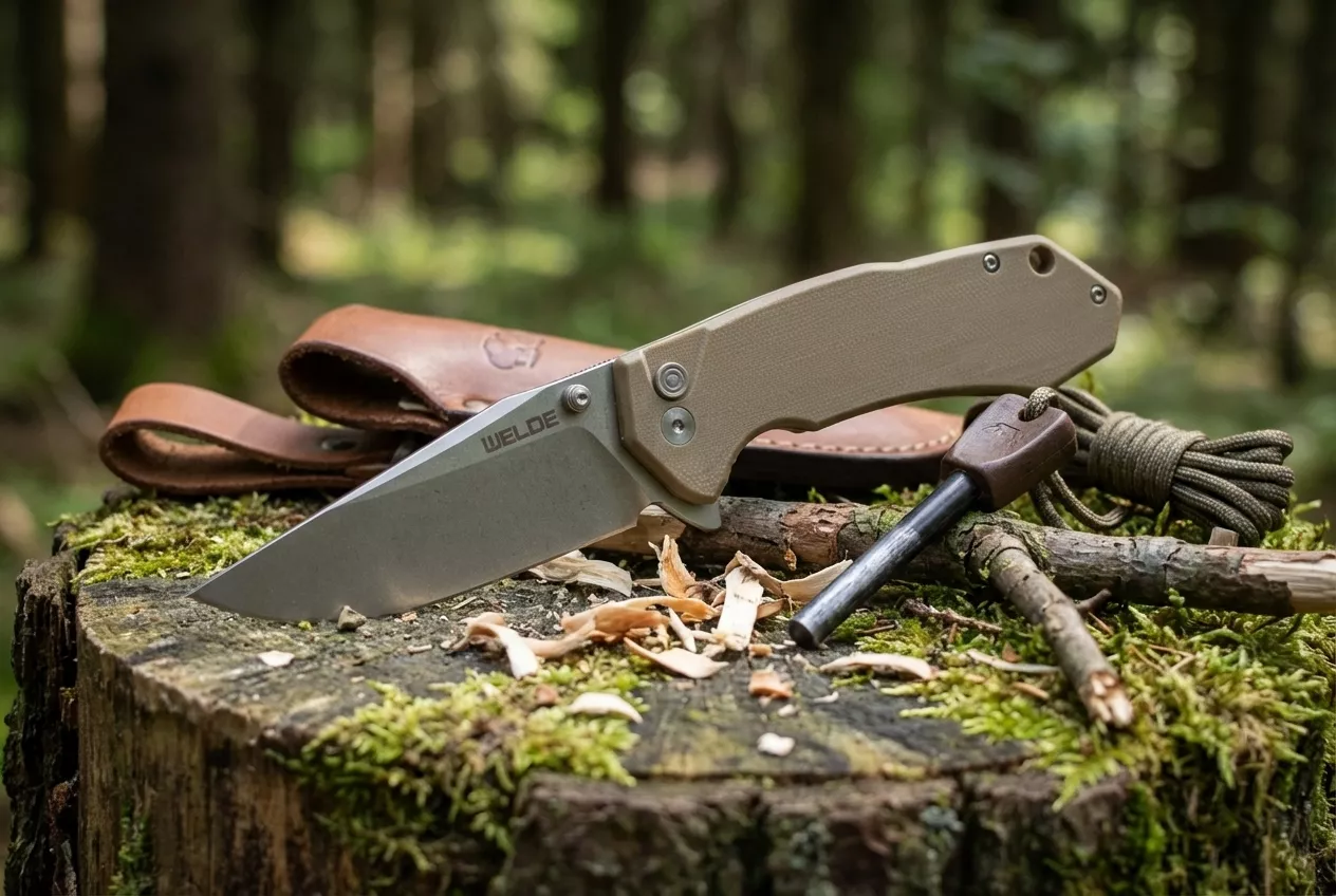 Nóż składany Welde D2F64 Brązowy Stal D2 G10 EDC 20cm