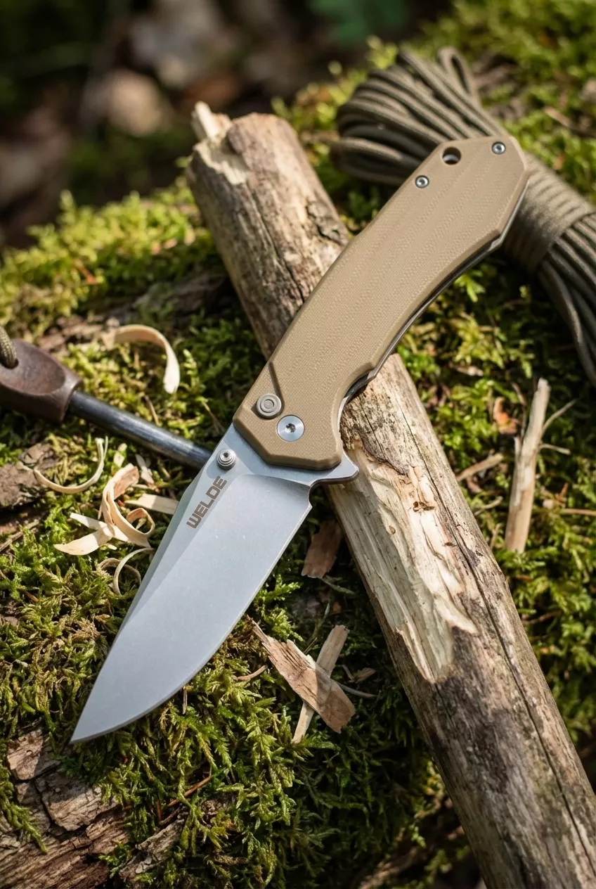 Nóż składany Welde D2F64 Brązowy Stal D2 G10 EDC 20cm