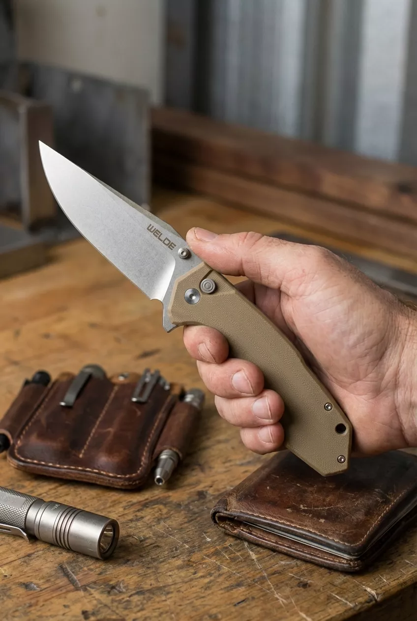 Nóż składany Welde D2F64 Brązowy Stal D2 G10 EDC 20cm