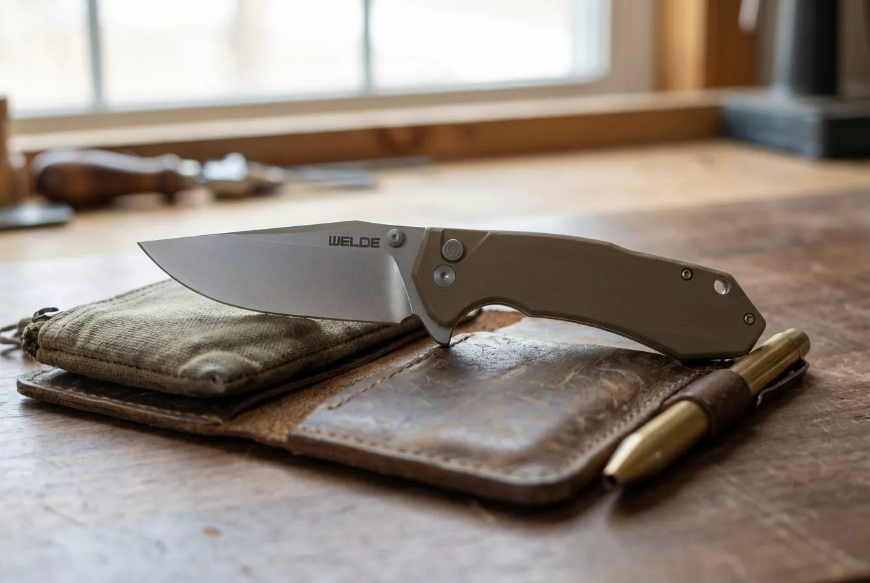 Nóż składany Welde D2F64 Brązowy Stal D2 G10 EDC 20cm