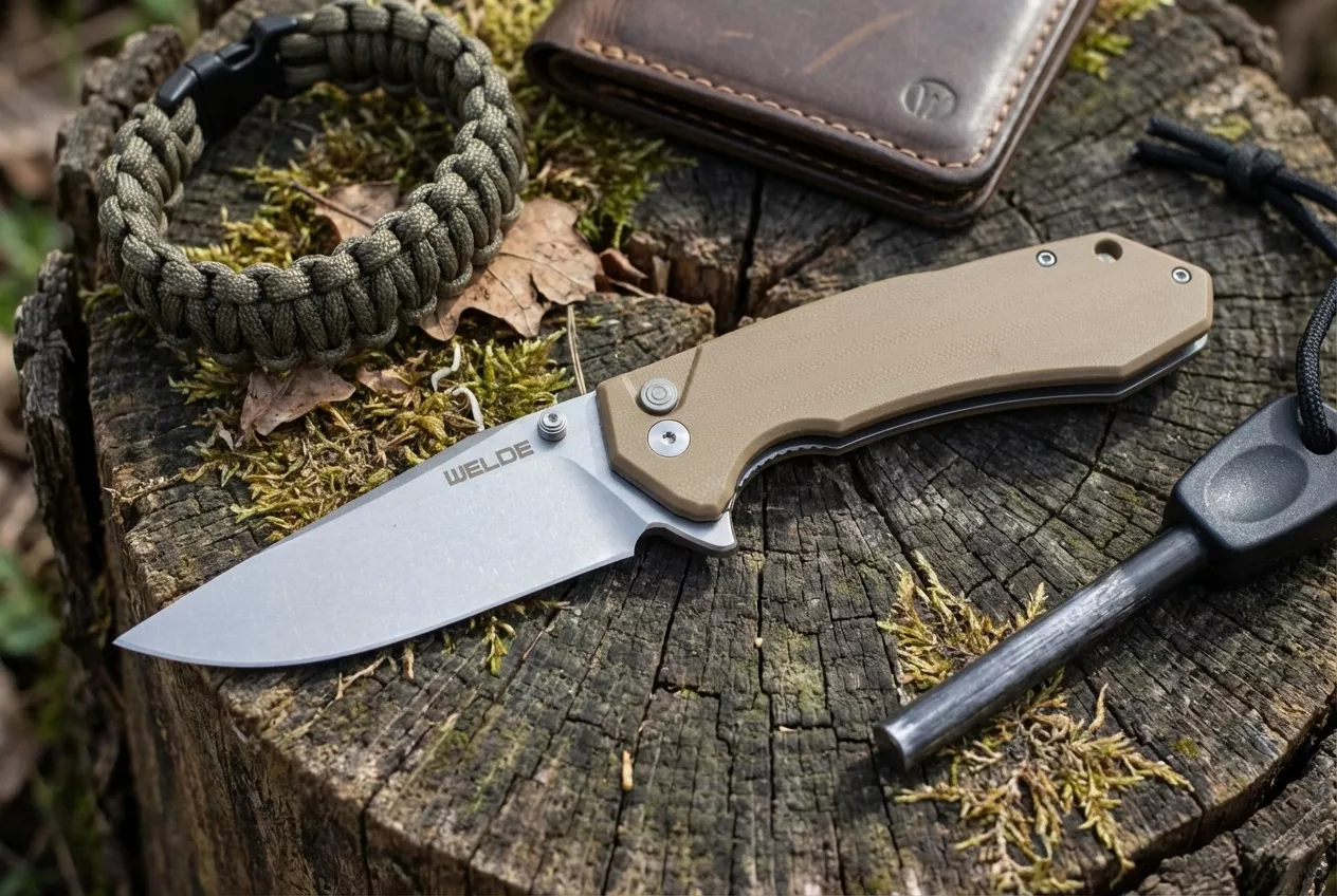 Nóż składany Welde D2F64 Brązowy Stal D2 G10 EDC 20cm