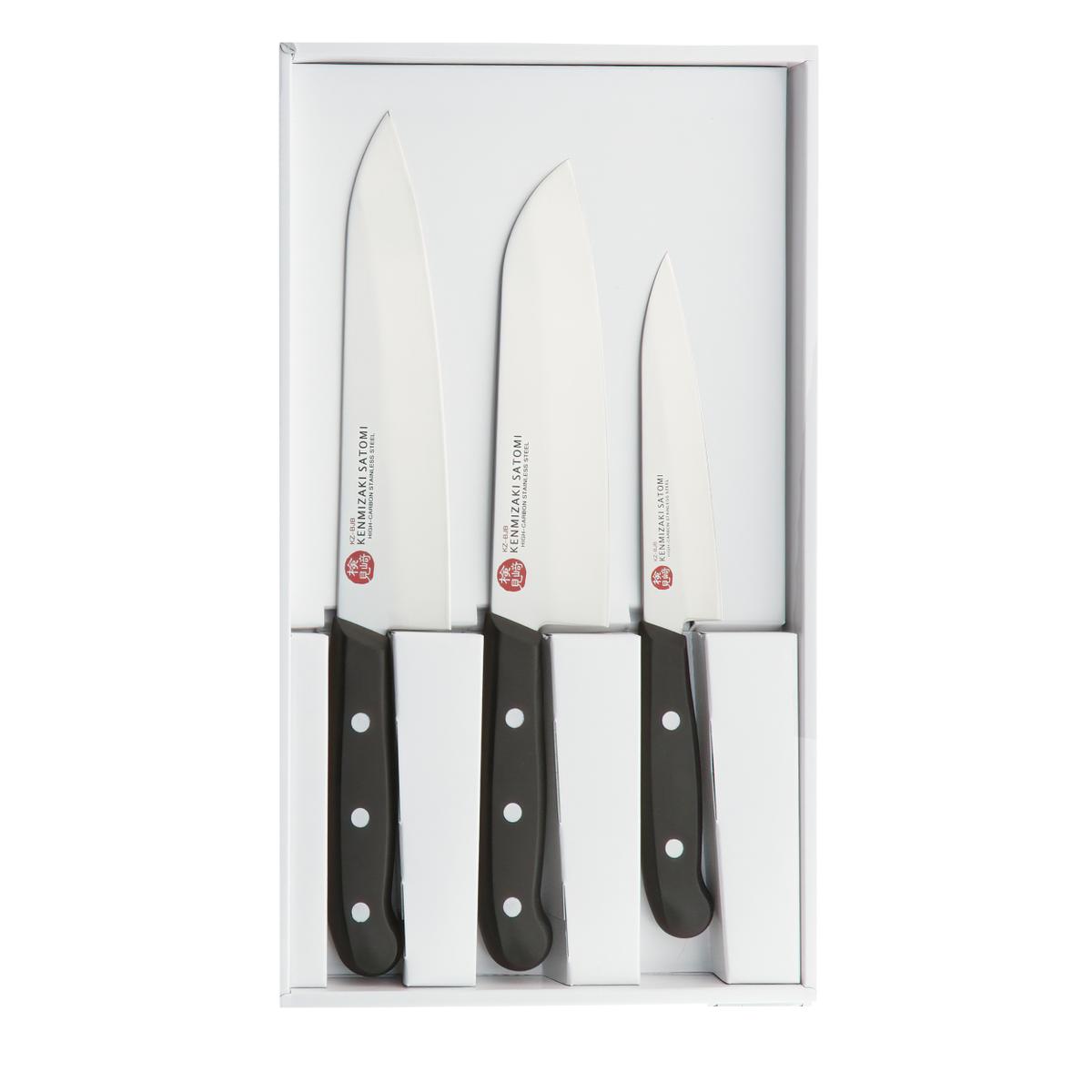 Kenmizaki Satomi zestaw trzech noży kuchennych.